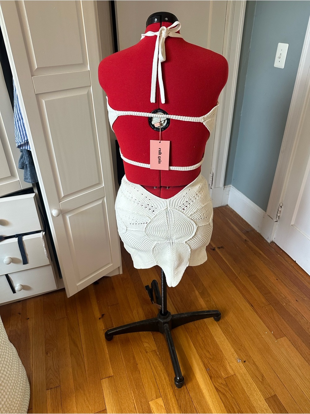 White Crochet Halter Cutout Mini Dress - Picture 2 of 4